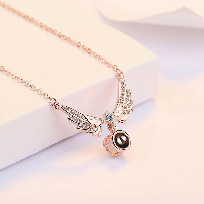 100 languages of love necklace Projection Pendant Necklace For Women Crystal Jewelry