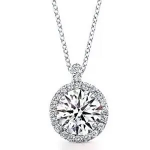 1.10 Carat Round Brilliant Cut White Gold Diamond Halo Pendant