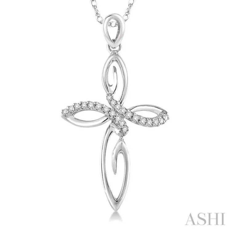 1/10 Ctw Round Cut Diamond Cross Pendant in 14K White Gold With Chain