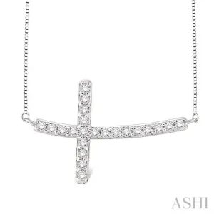 1/2 Ctw Round Cut Sideway Cross Pendant in 14K White Gold with Chain