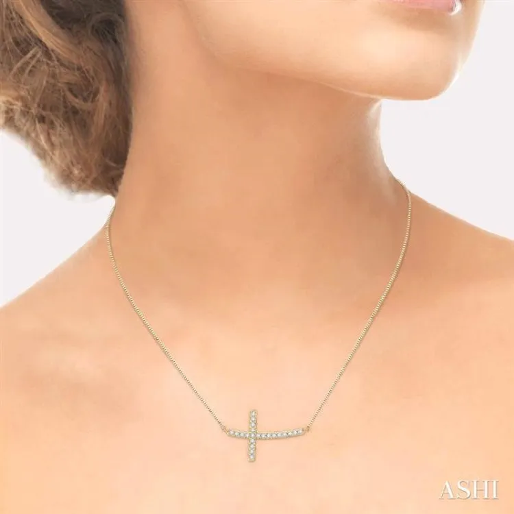 1/2 Ctw Round Cut Sideway Cross Pendant in 14K Yellow Gold with Chain