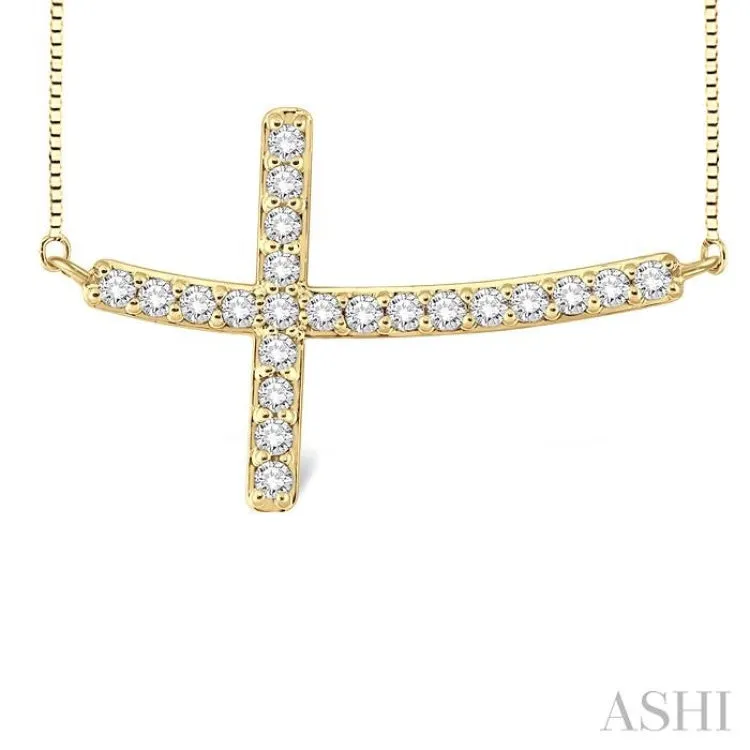 1/2 Ctw Round Cut Sideway Cross Pendant in 14K Yellow Gold with Chain