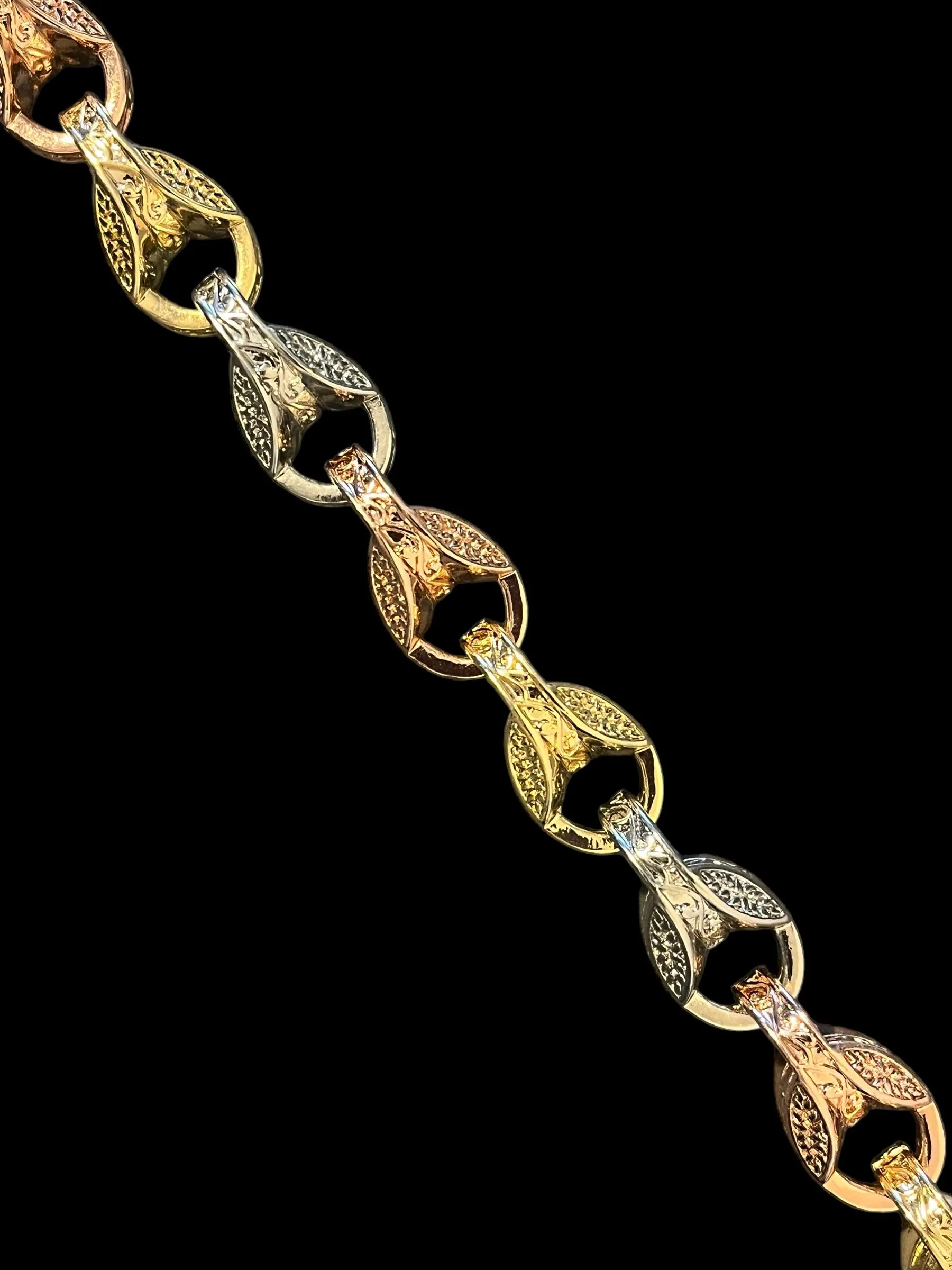 12mm Tri-Colour Gold 3D Tulip Bracelet 8/9 Inch