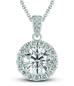 1.36 Carat Round Brilliant Cut White Gold Diamond Halo Pendant