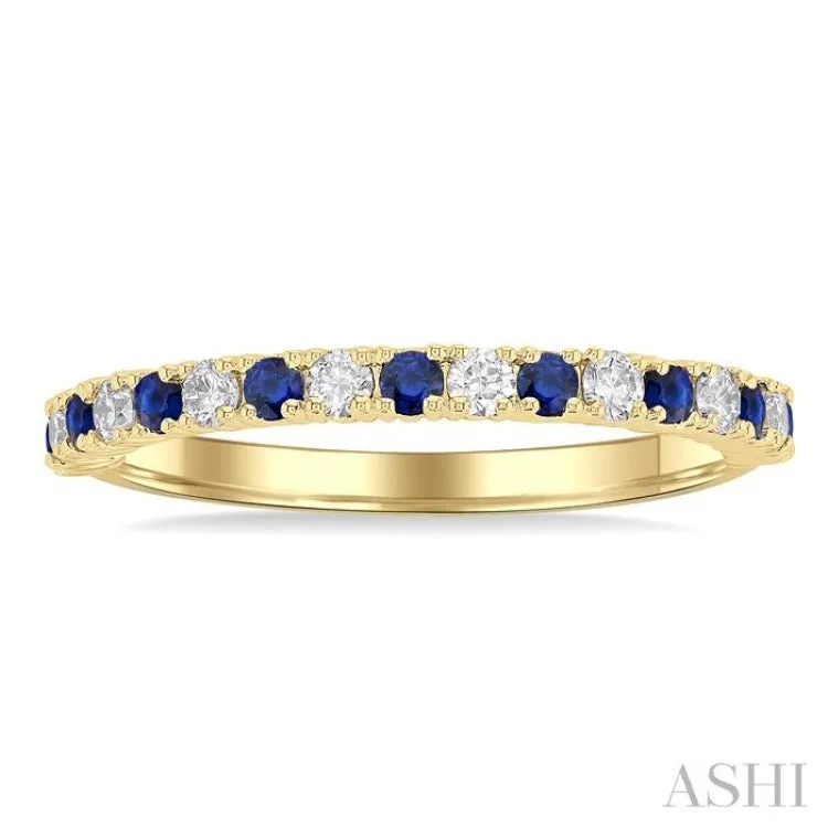 1/4 ctw Petite 1.80 MM Sapphire and Round Cut Diamond Precious Stack Band in 10K Yellow Gold