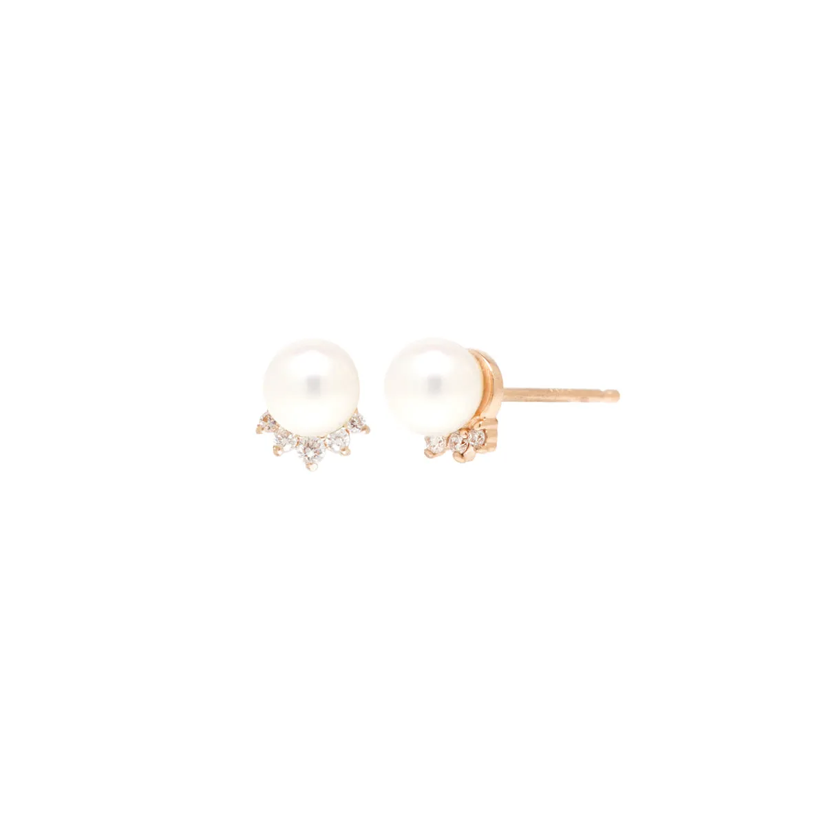 14k Pearl & Diamond Crown Studs