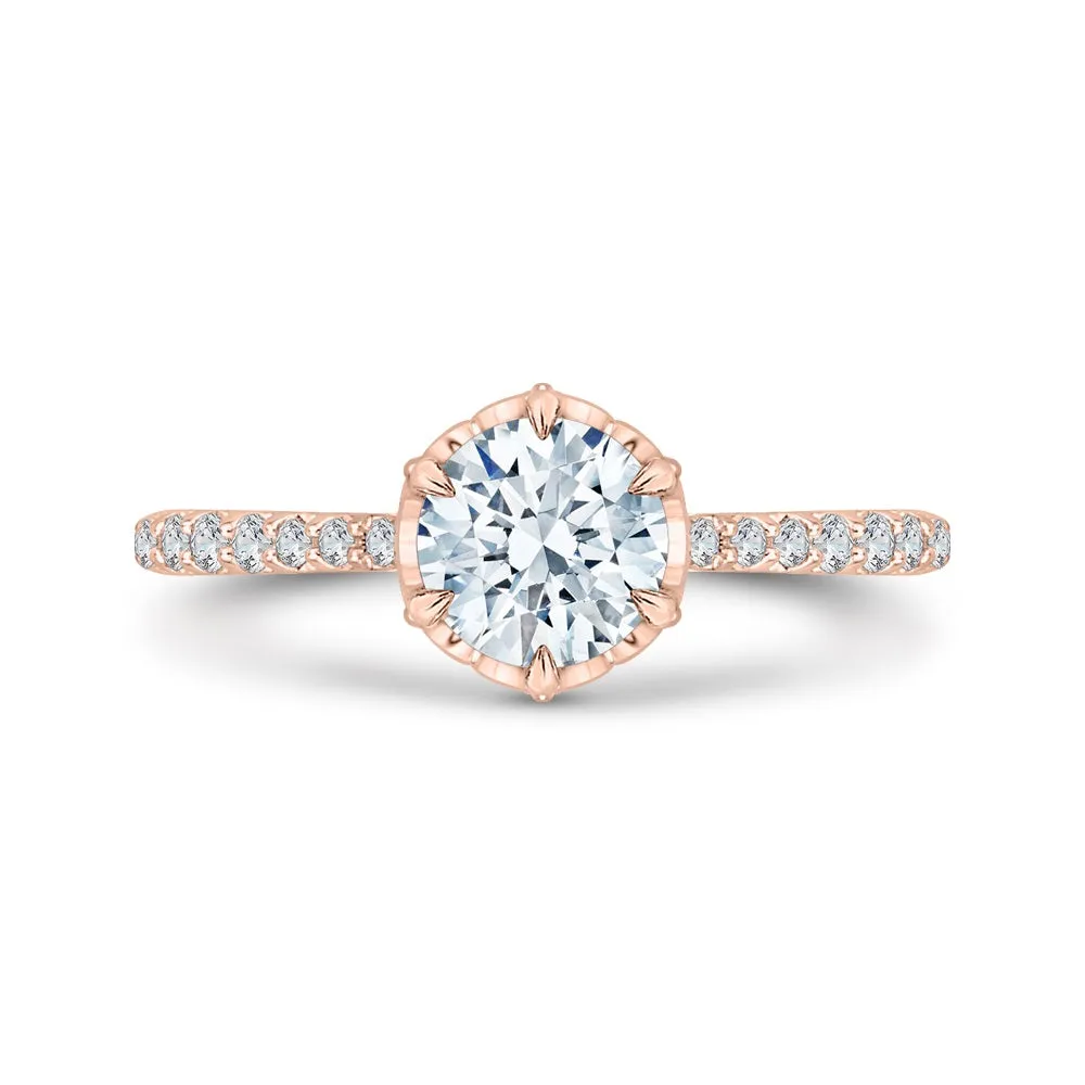 14K Rose Gold Round Diamond Engagement Ring with Pave Shank