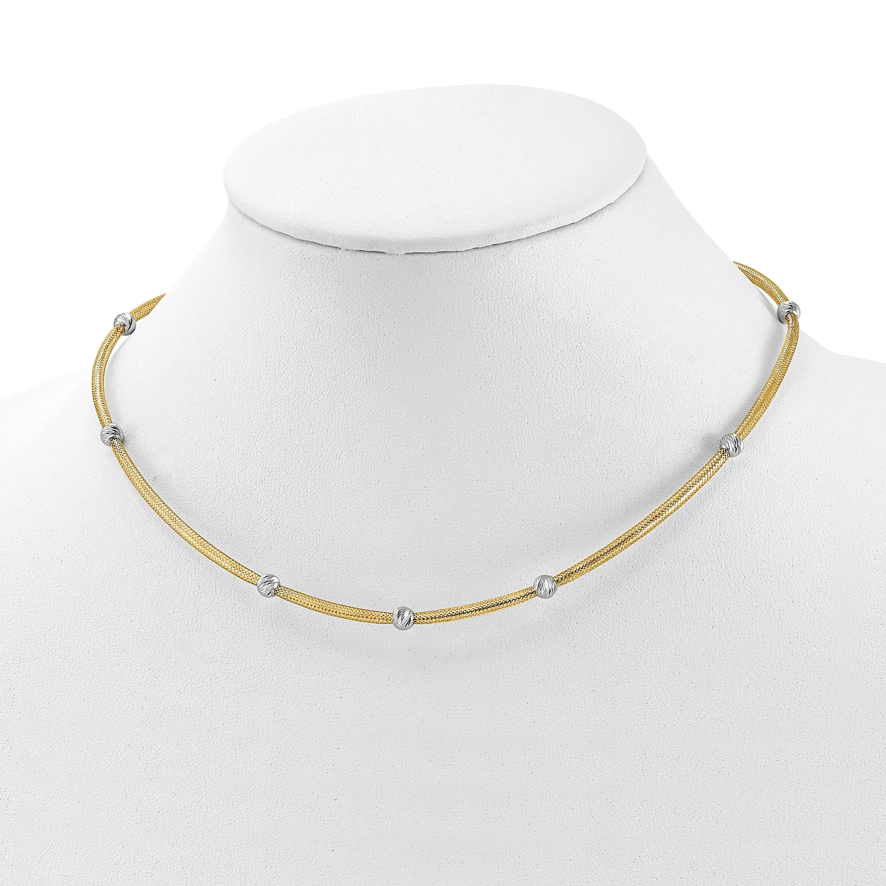 14k Two Tone Gold Polished D.C Mesh Necklace