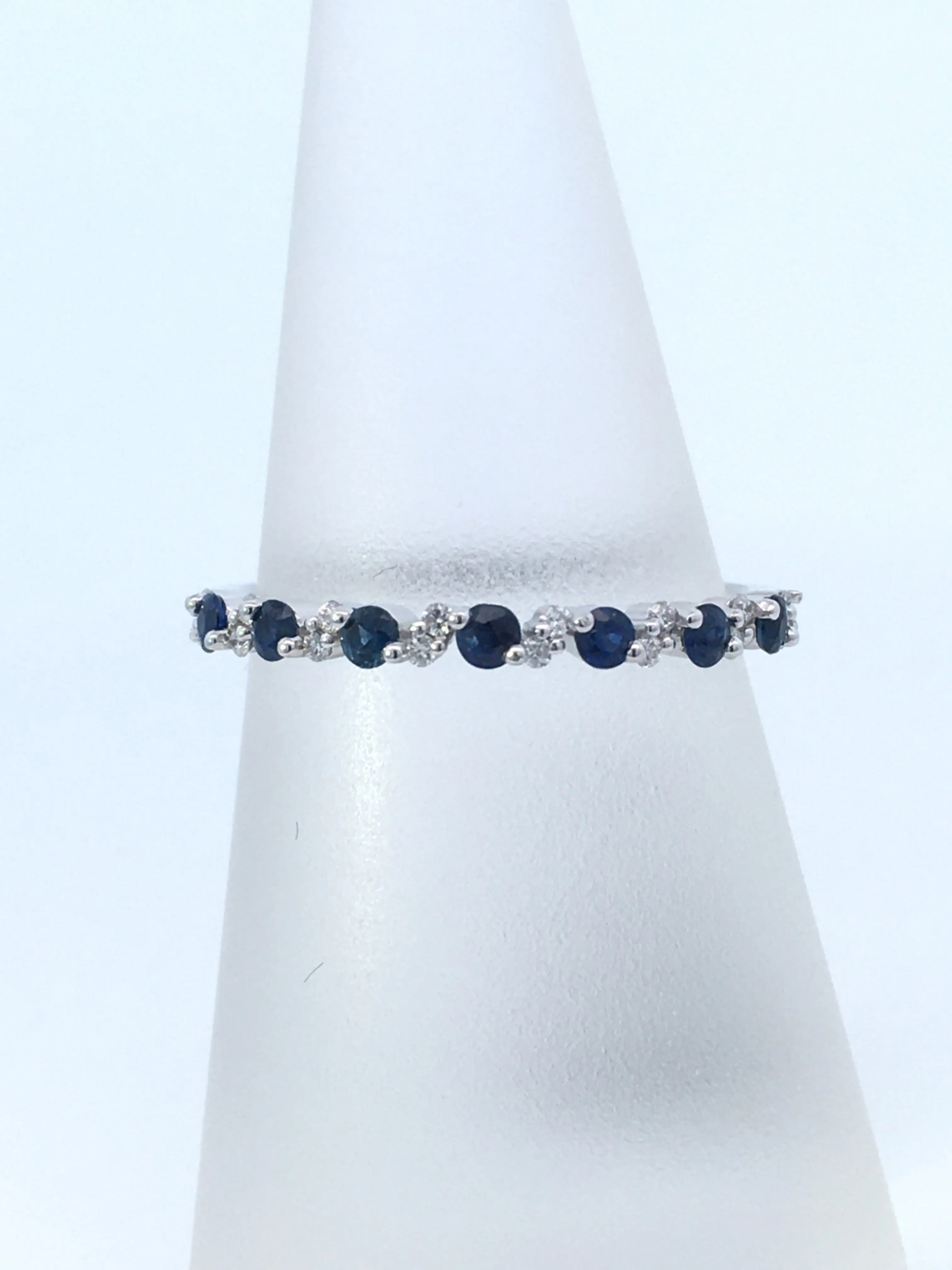 14K White Gold Diamond and Sapphire Half Anniversary Women's Wedding Band