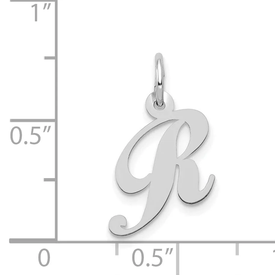 14K White Gold Small Size Fancy Script Letter R Initial Pendant