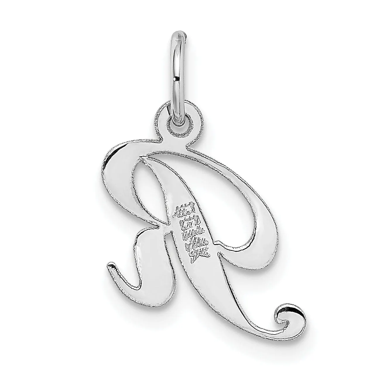 14K White Gold Small Size Fancy Script Letter R Initial Pendant