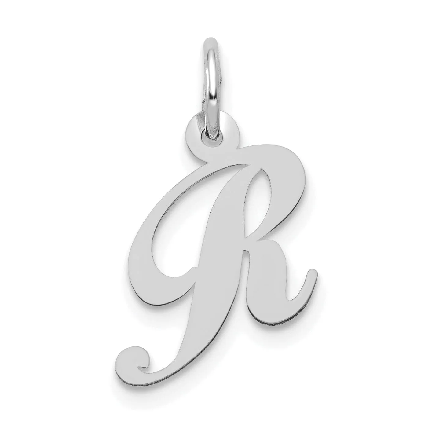 14K White Gold Small Size Fancy Script Letter R Initial Pendant