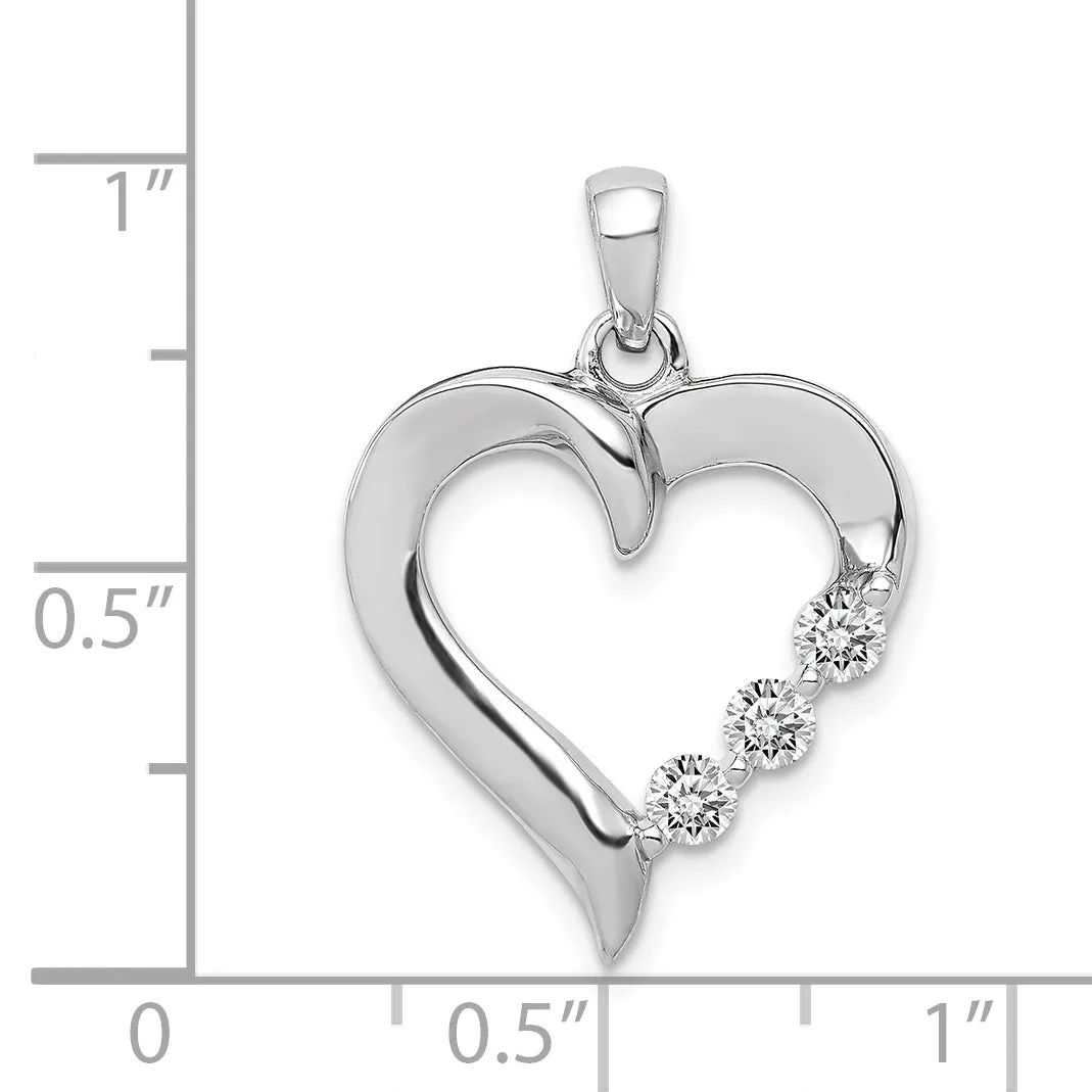 14k White Gold Three Stone 1/4ct. Diamond Heart Pendant