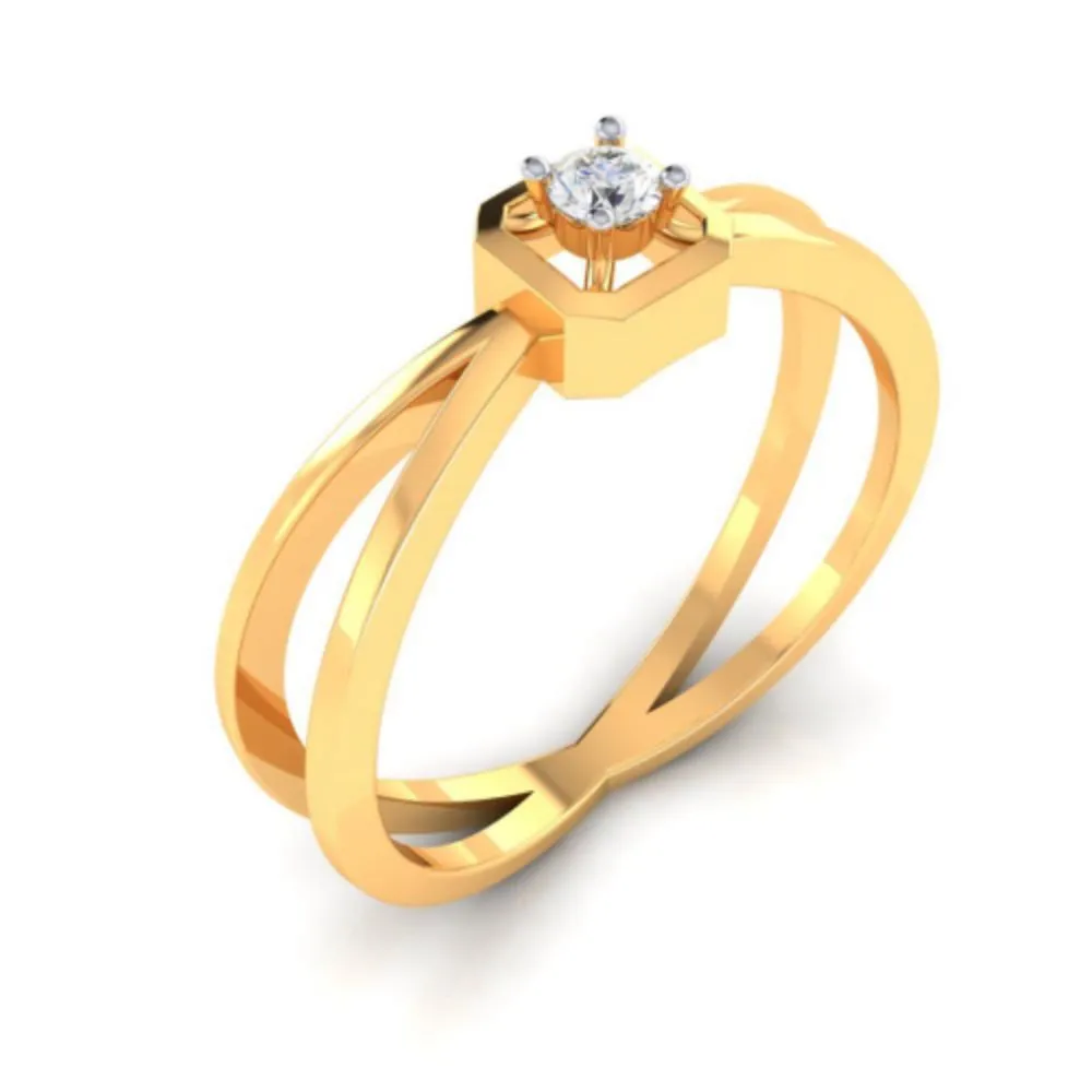 14k X Shape Gold Ring With American Diamond