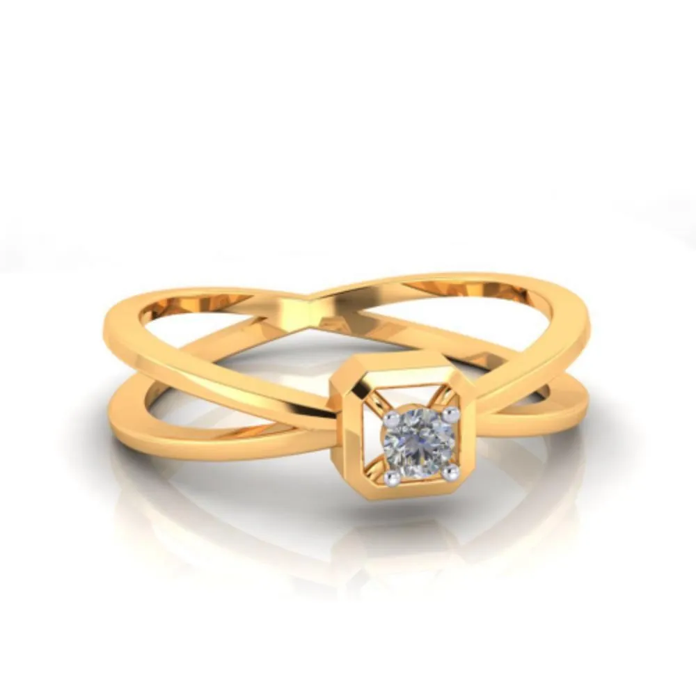 14k X Shape Gold Ring With American Diamond