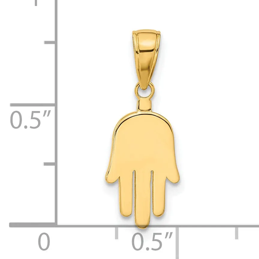 14K Yellow Gold Polished Finish Large Solid Hamsa Charm Pendant