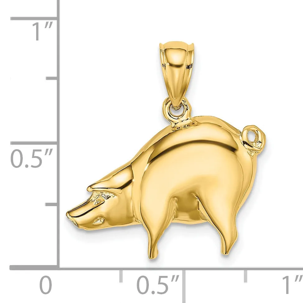 14K Yellow Gold Polished Finish Pig Charm Pendant