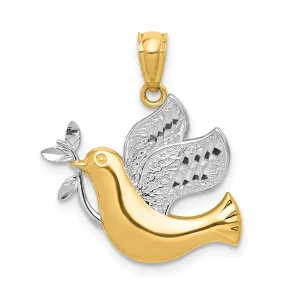 14k Yellow Gold Rhodium Polished Solid Concave Peace Dove Pendant