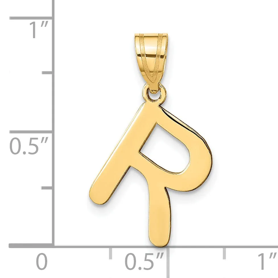 14k Yellow Gold Slanted Design Bubble Letter R Initial Pendant