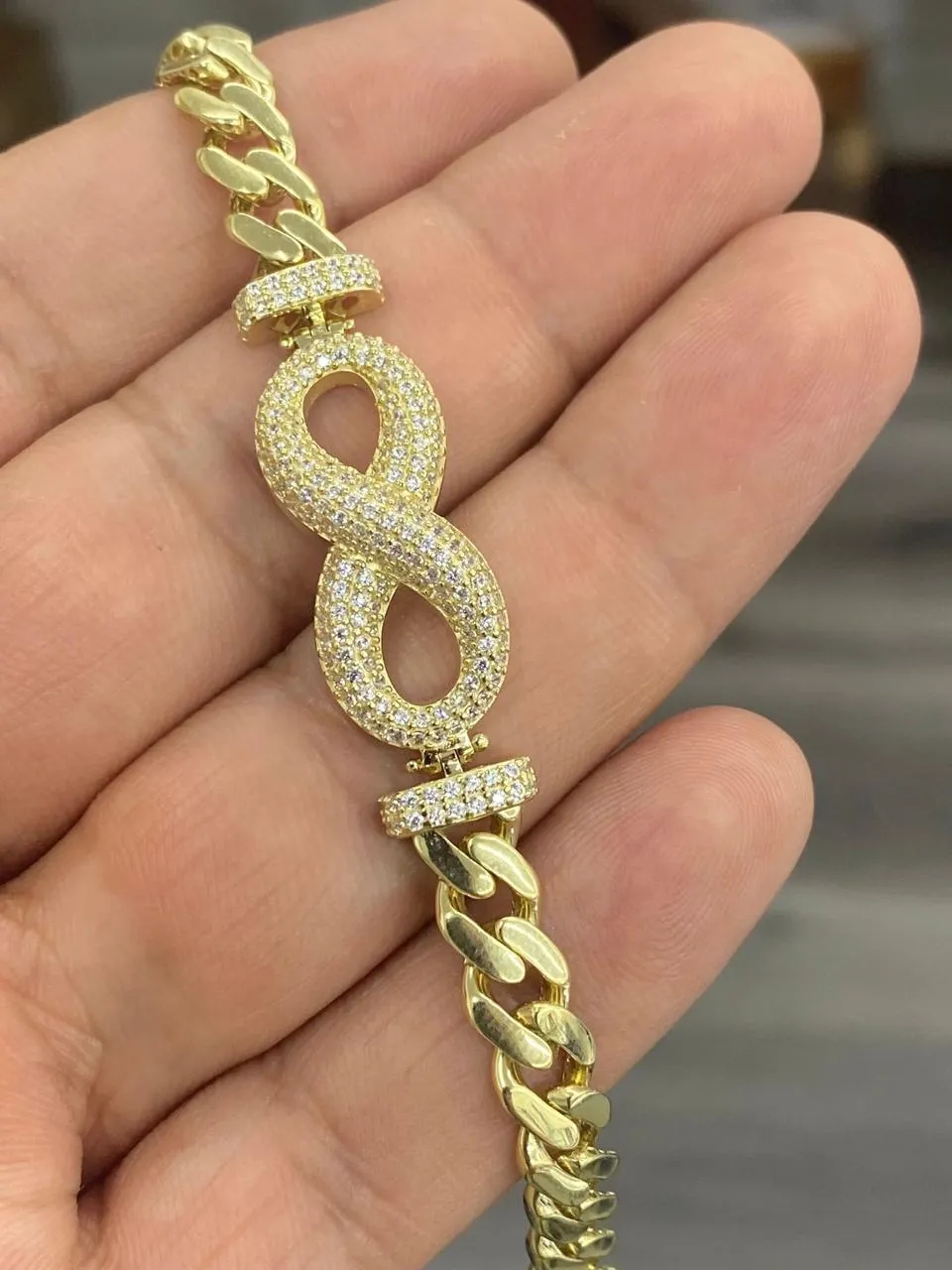 14K Yellow Solid Gold Diamond CZ Monaco Bracelet For Women's Gifts Infinity Jewelry 7.25"