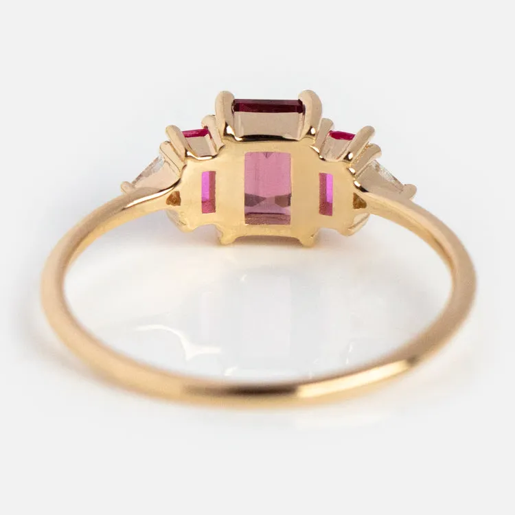 14kt Gold Rhodolite Garnet and Topaz Cascading Love Ring