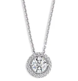 1.50 Carat Round Brilliant Cut White Gold Diamond Halo Pendant