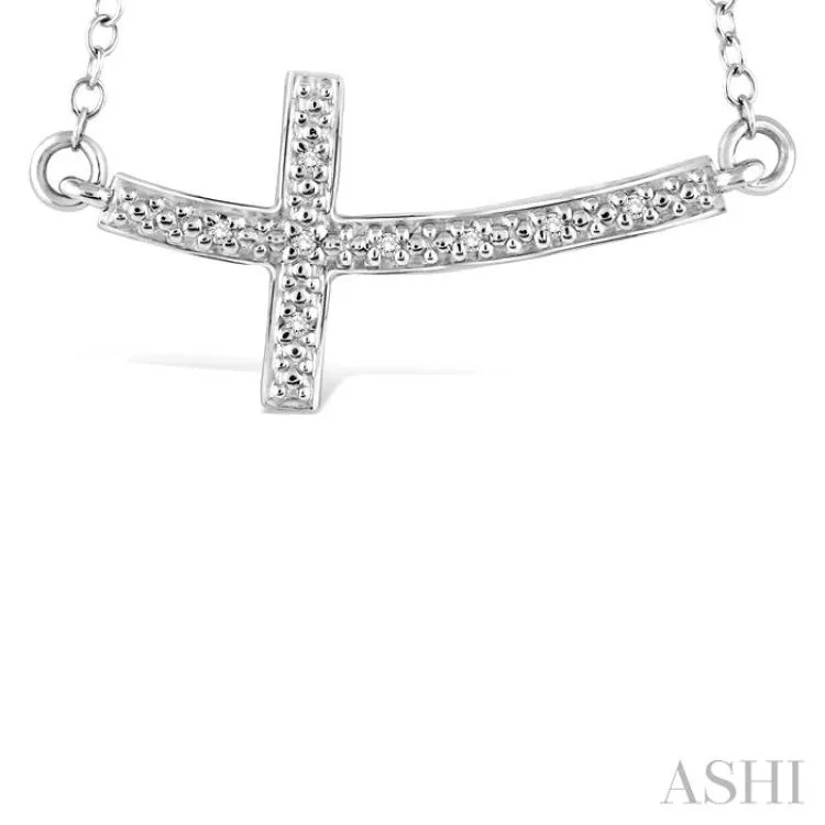 1/50 Ctw Round Cut Diamond Cross Pendant in Sterling Silver with Chain