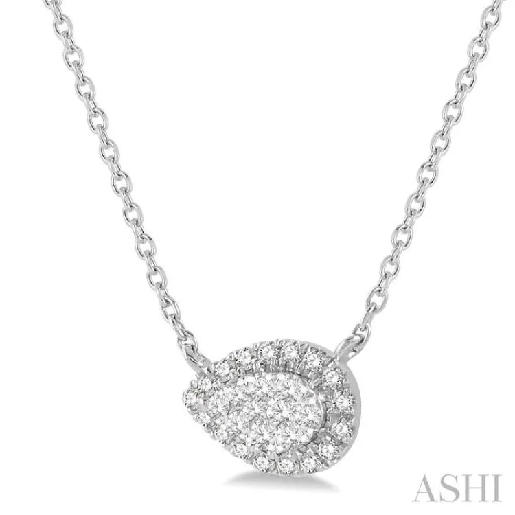 1/6 ctw Pear Shape Round Cut Diamond Lovebright Necklace in 14K White Gold