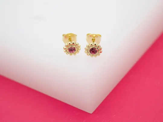 18K Gold Filled Bead Flower Stud Earrings (L87)