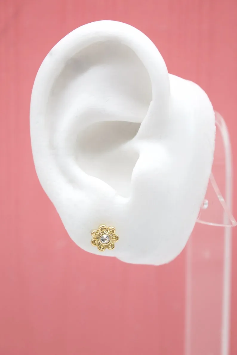 18K Gold Filled Bead Flower Stud Earrings (L87)