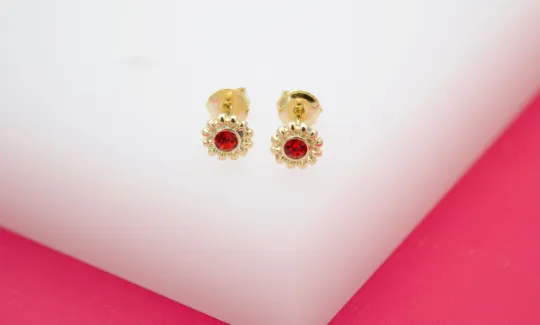 18K Gold Filled Bead Flower Stud Earrings (L87)