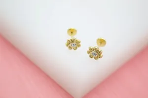 18K Gold Filled Bead Flower Stud Earrings (L87)