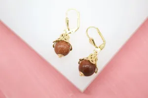 18K Gold Filled Brown Aventurine Stone Earrings