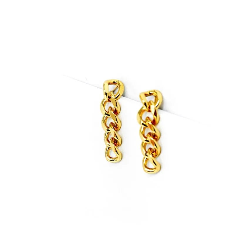 18K Gold Filled Cuban Link Chain Dangle Drop Earrings (L194)