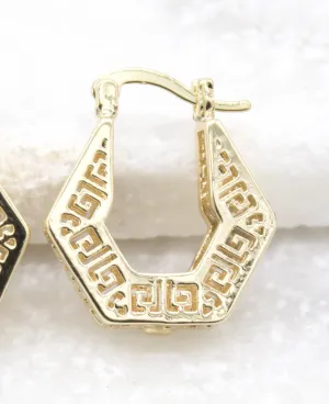 18K Gold Filled Hexagon Shaped Greek Lever back Earrings (K42)