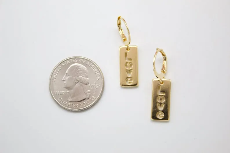 18K Gold Filled Love Dainty Huggie Dangle Earrings