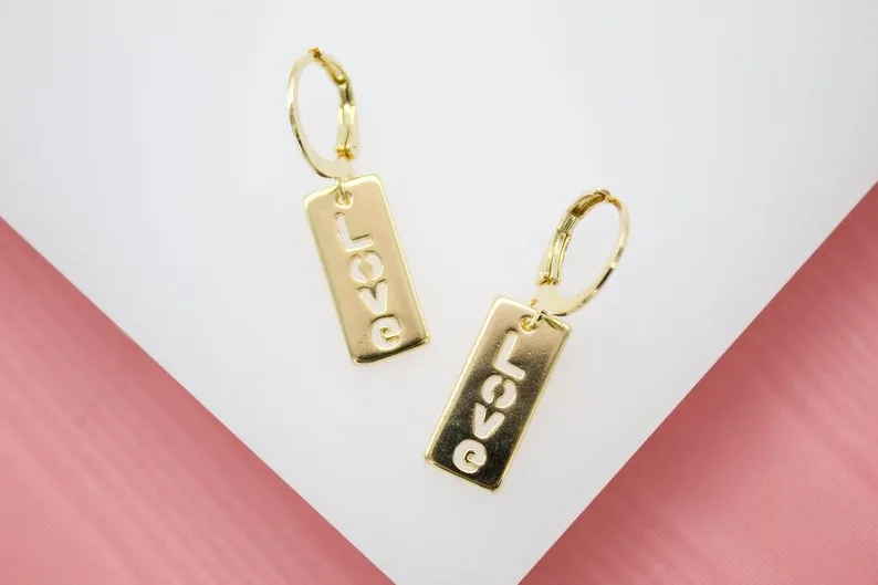 18K Gold Filled Love Dainty Huggie Dangle Earrings