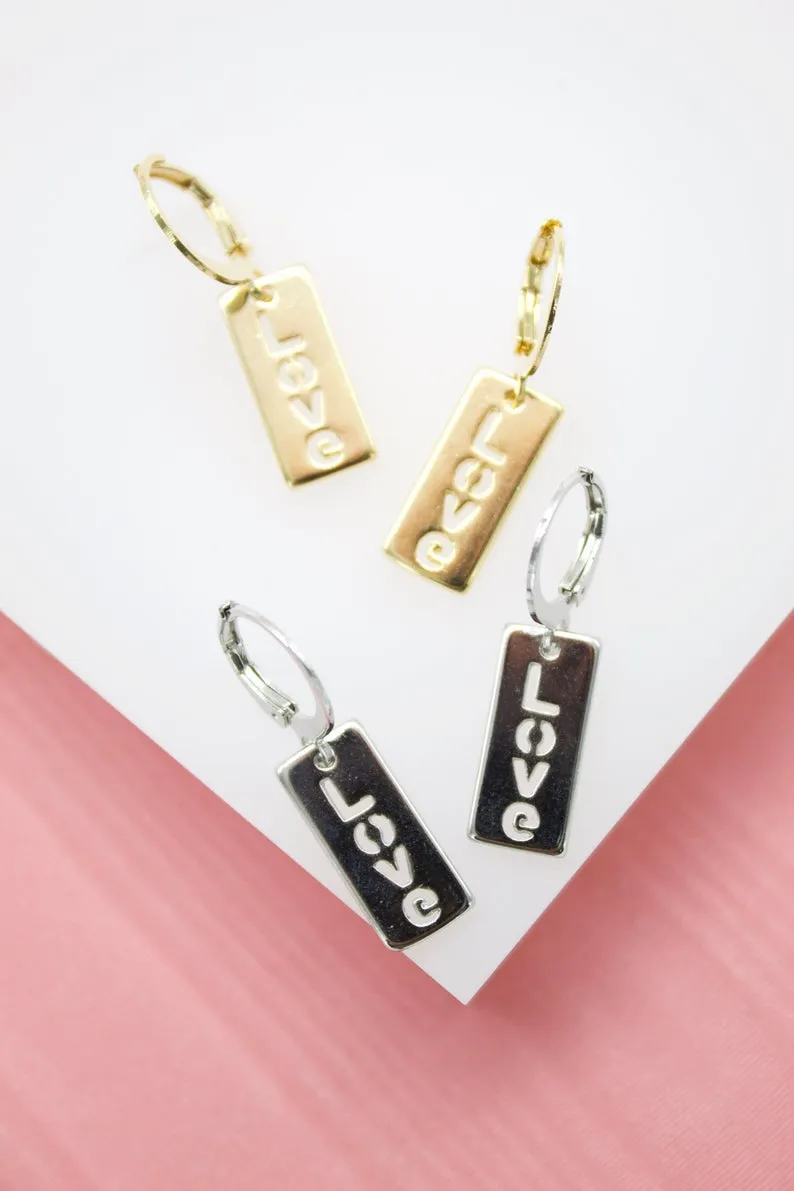 18K Gold Filled Love Dainty Huggie Dangle Earrings