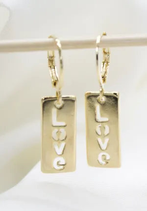 18K Gold Filled Love Dainty Huggie Dangle Earrings