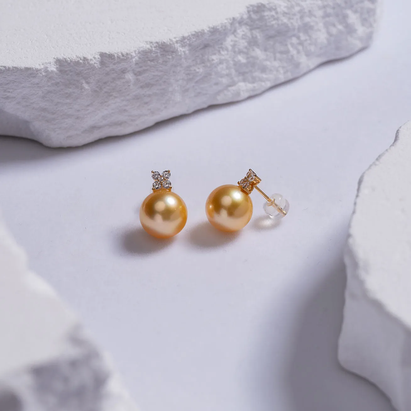 18K Solid Gold South Sea Golden Pearl Earring KE00110