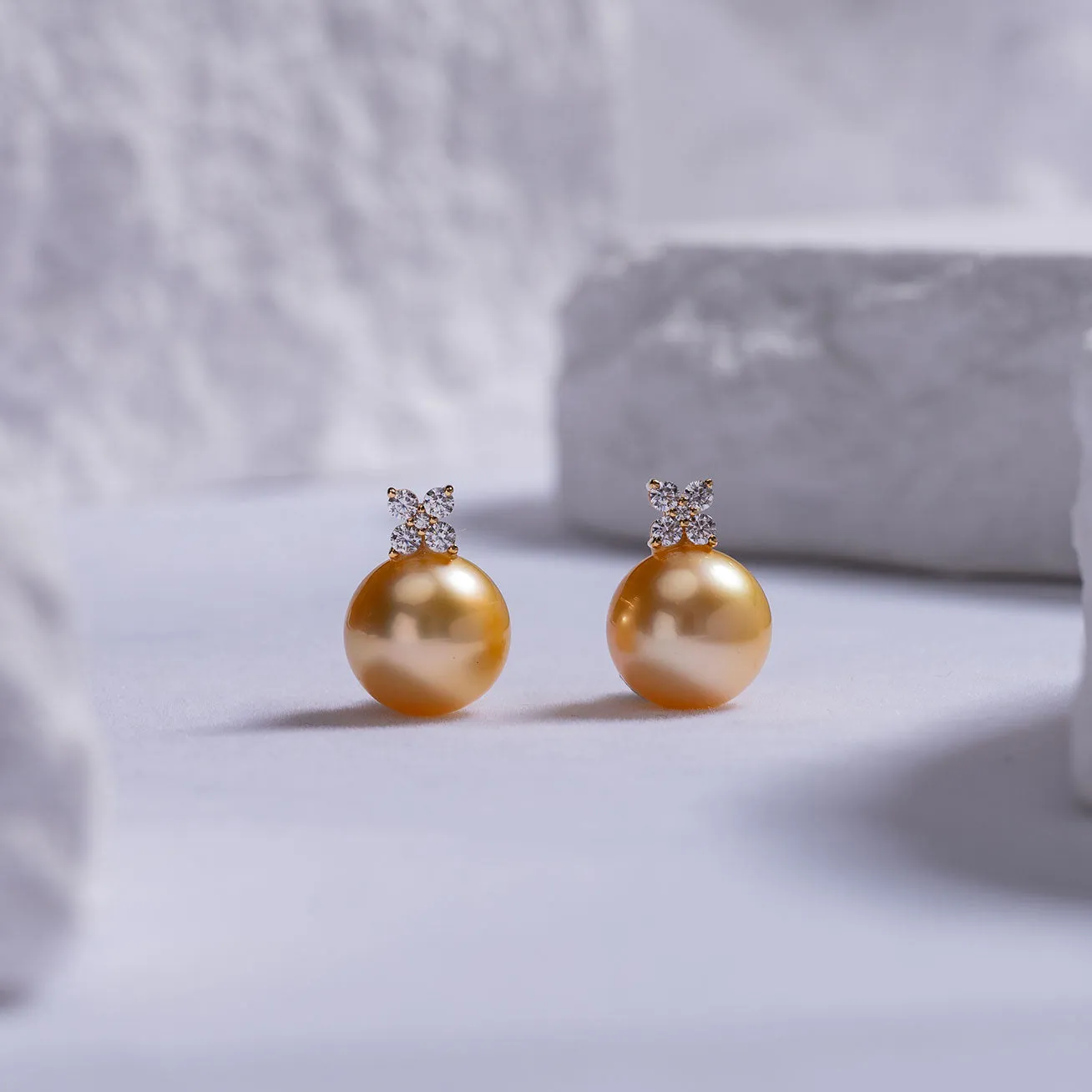 18K Solid Gold South Sea Golden Pearl Earring KE00110