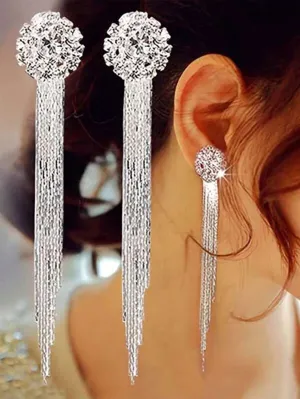 1pair Fashionable Bridal Crystal & Rhinestone Decor Tassel Earrings For Women