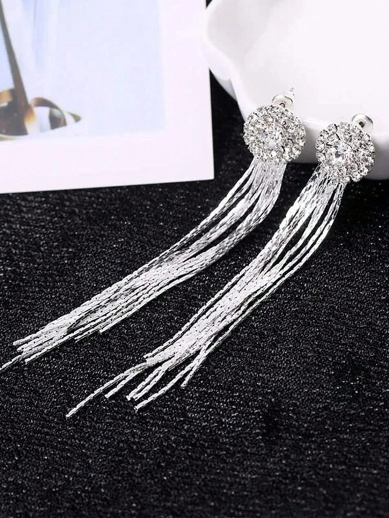 1pair Fashionable Bridal Crystal & Rhinestone Decor Tassel Earrings For Women