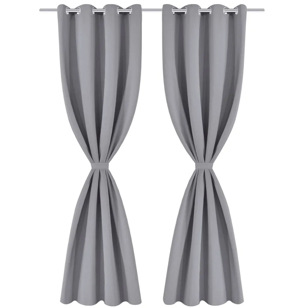 2 pcs Grey Blackout Curtains with Metal Rings 135 x 245 cm