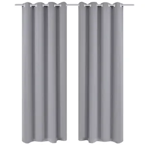 2 pcs Grey Blackout Curtains with Metal Rings 135 x 245 cm