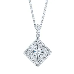 2.00 Carat Princess Cut White Gold Diamond Halo Pendant