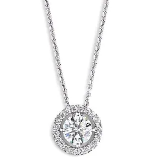 2.00 Carat Round Brilliant Cut White Gold Diamond Halo Pendant