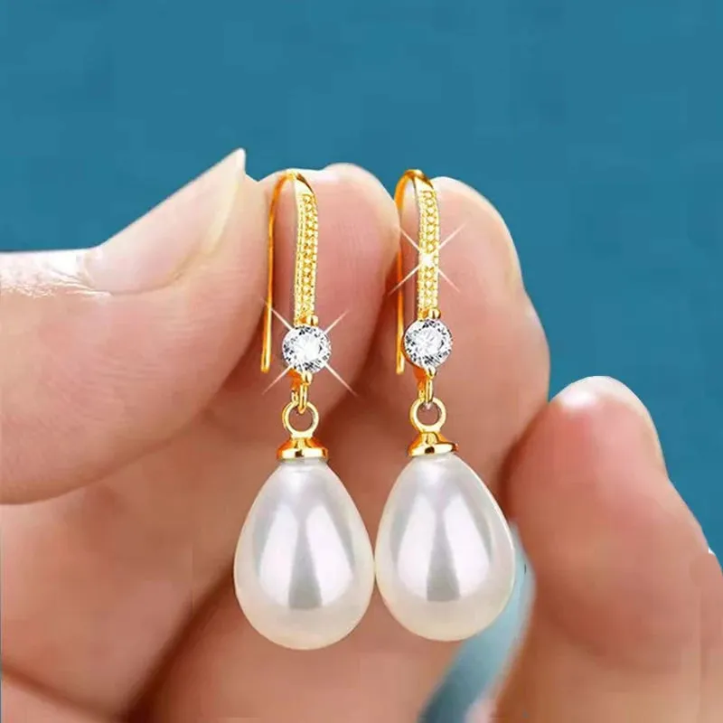 2023 Elegant and Fashionable Women's Water Drop Imitation Pearl Earrings Red and White Round Oval Wedding Jewelry Birthday Gifts