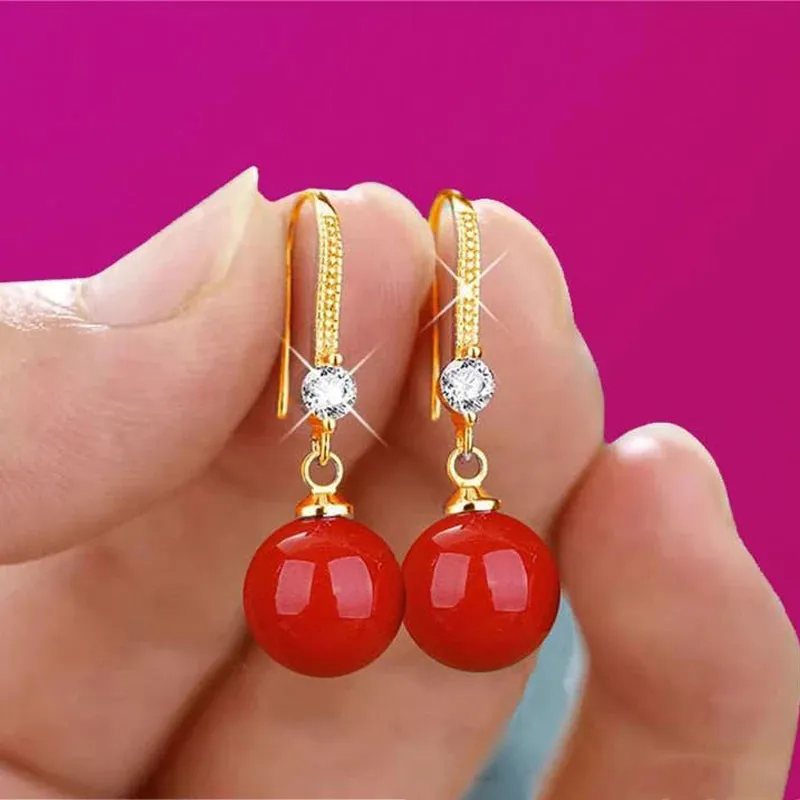 2023 Elegant and Fashionable Women's Water Drop Imitation Pearl Earrings Red and White Round Oval Wedding Jewelry Birthday Gifts