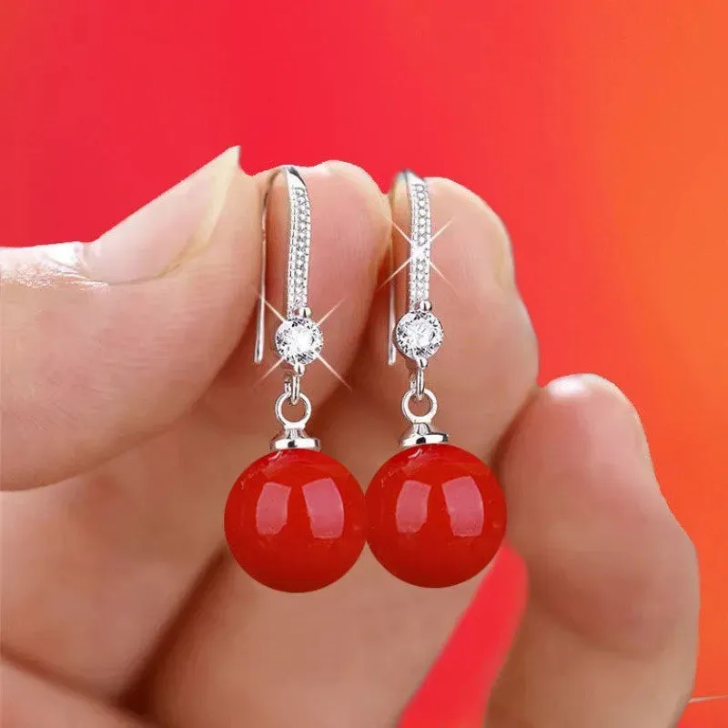 2023 Elegant and Fashionable Women's Water Drop Imitation Pearl Earrings Red and White Round Oval Wedding Jewelry Birthday Gifts